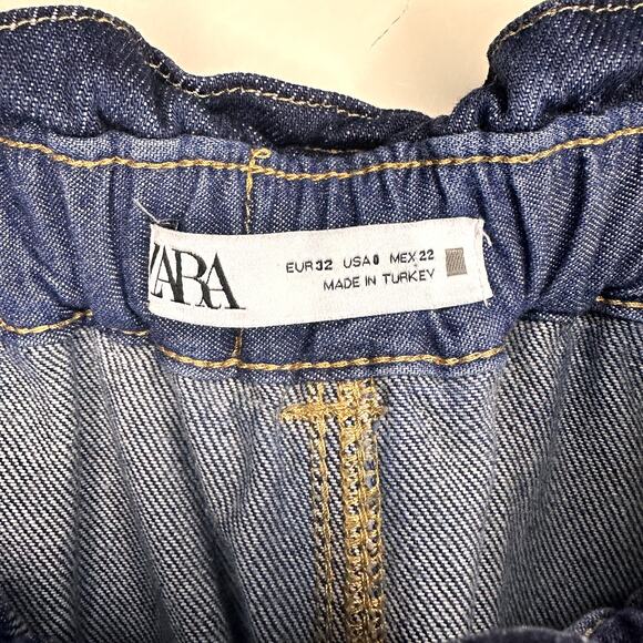 Zara Scrunch High Waist Jeans Dark Wash Size 0 Denim Blue Trendy - Picture 5 of 6